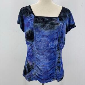 Y2K Womens Large Burnout Paisley Tie Dye Shirt Blouse Whimsigoth Grunge Bohemian